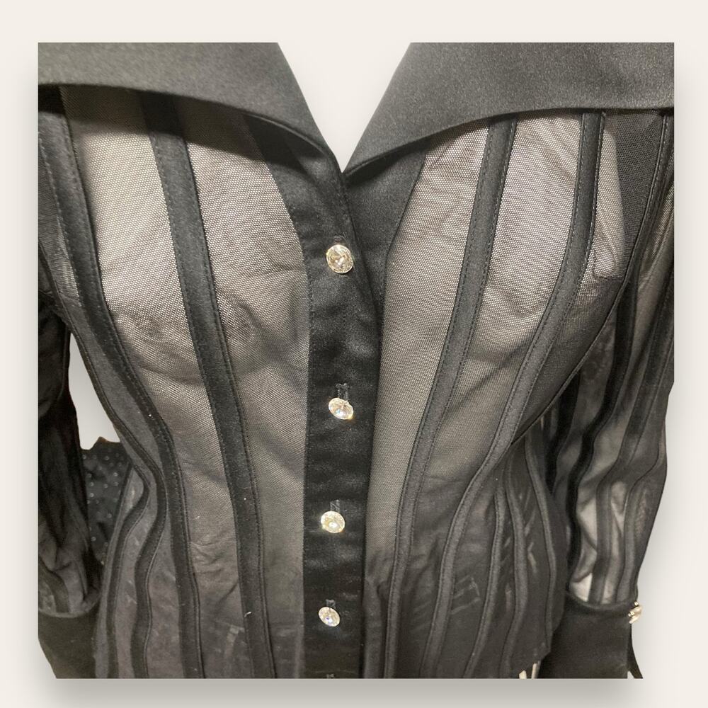 Js Collections Black Mesh Structured Gemstone Lon… - image 7